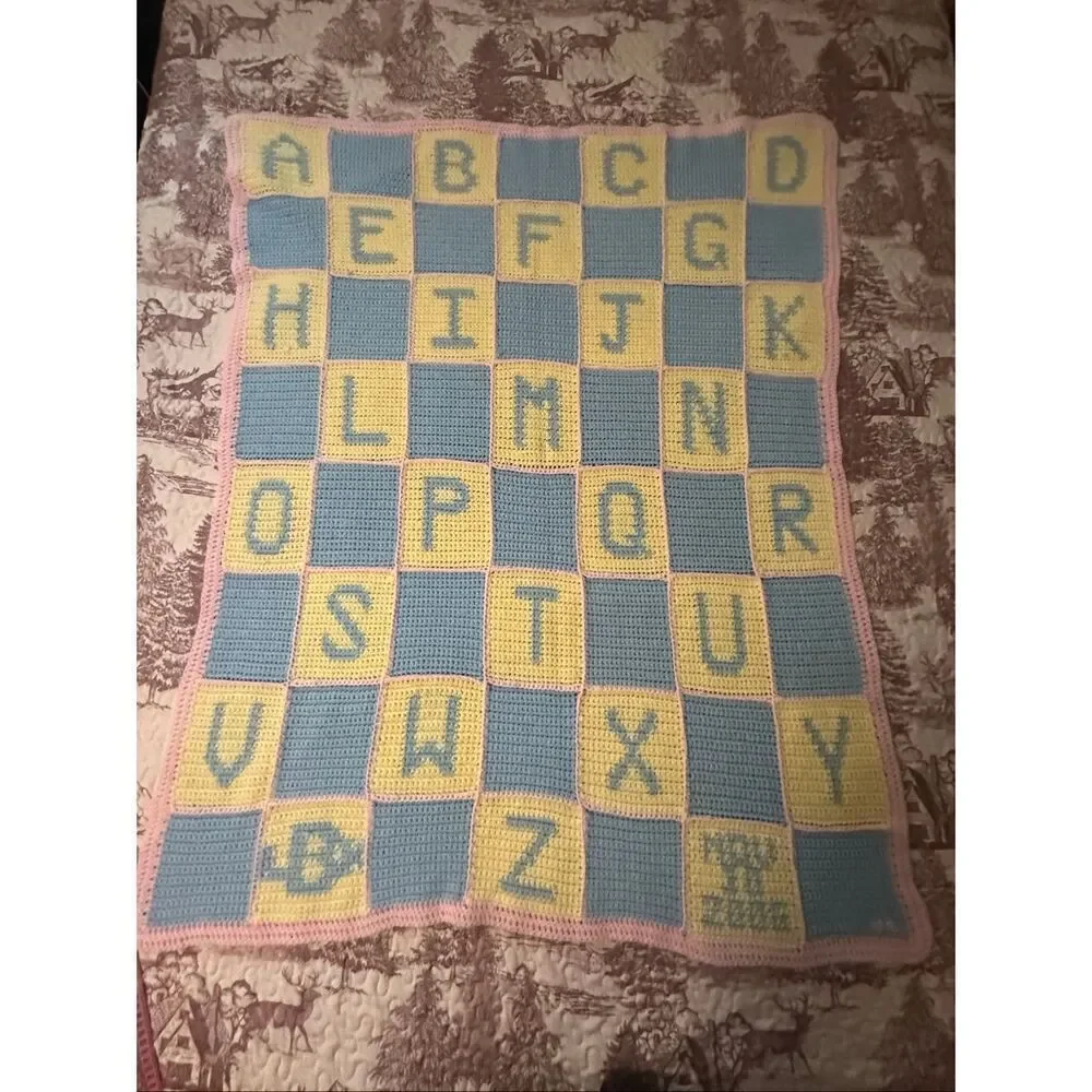 Handmade Toddler Baby Throw Crochet Alphabet ABC Blanket 42